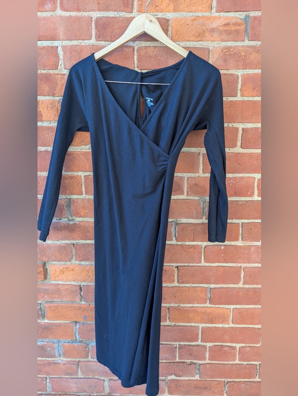 Patagonia Organic Cotton Black Long-Sleeve Wrap-Style Dress